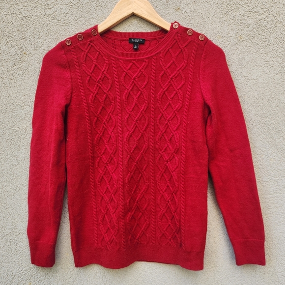 Talbots Sweaters - TALBOTS Women's Sweater Small Petite Red Lambswool Blend Cable Knit Pullover